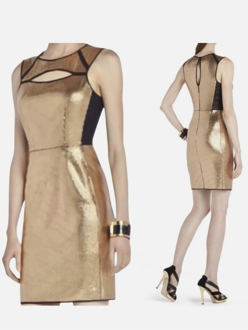 BCBGMaxAzria Breona Gold Combo Mini Dress | size XS